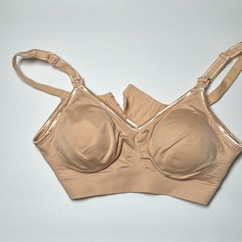 Women’s Nursing Bra Maternity Small Removable Pads Stretch Wireless Beige 1452 - Picture 10 of 11